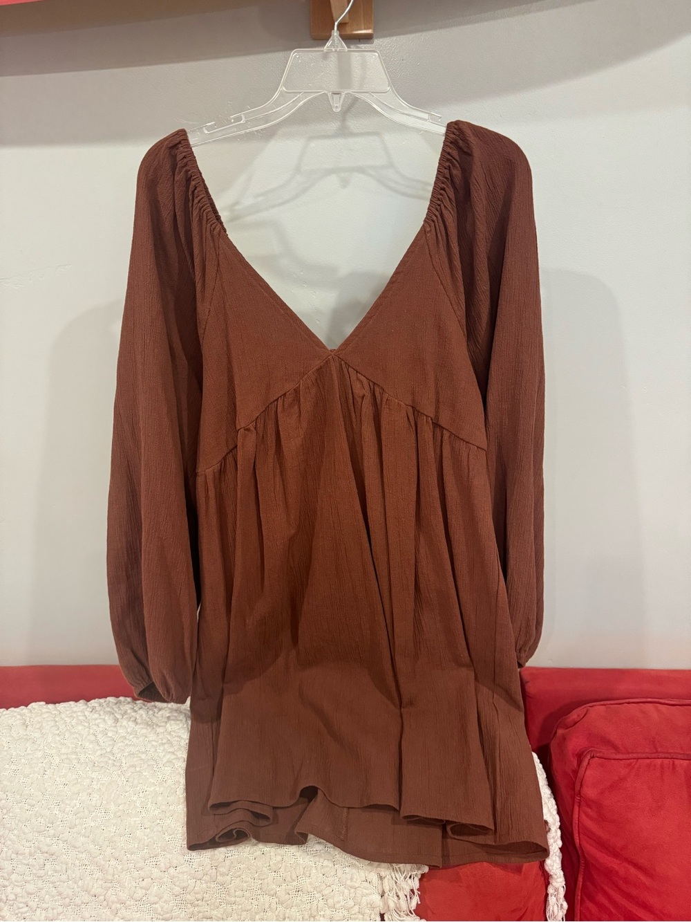Billabong Rust Brown Deep V-Neck Mini Dress